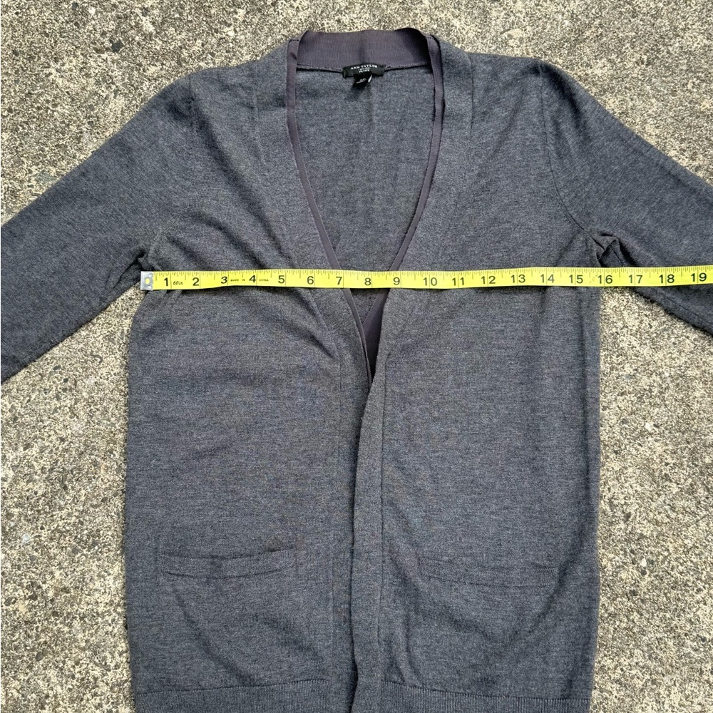 Ann Taylor Gray Open-Front Long Sleeve Cardigan Sweater with Pockets, Size S - Picture 8 of 10